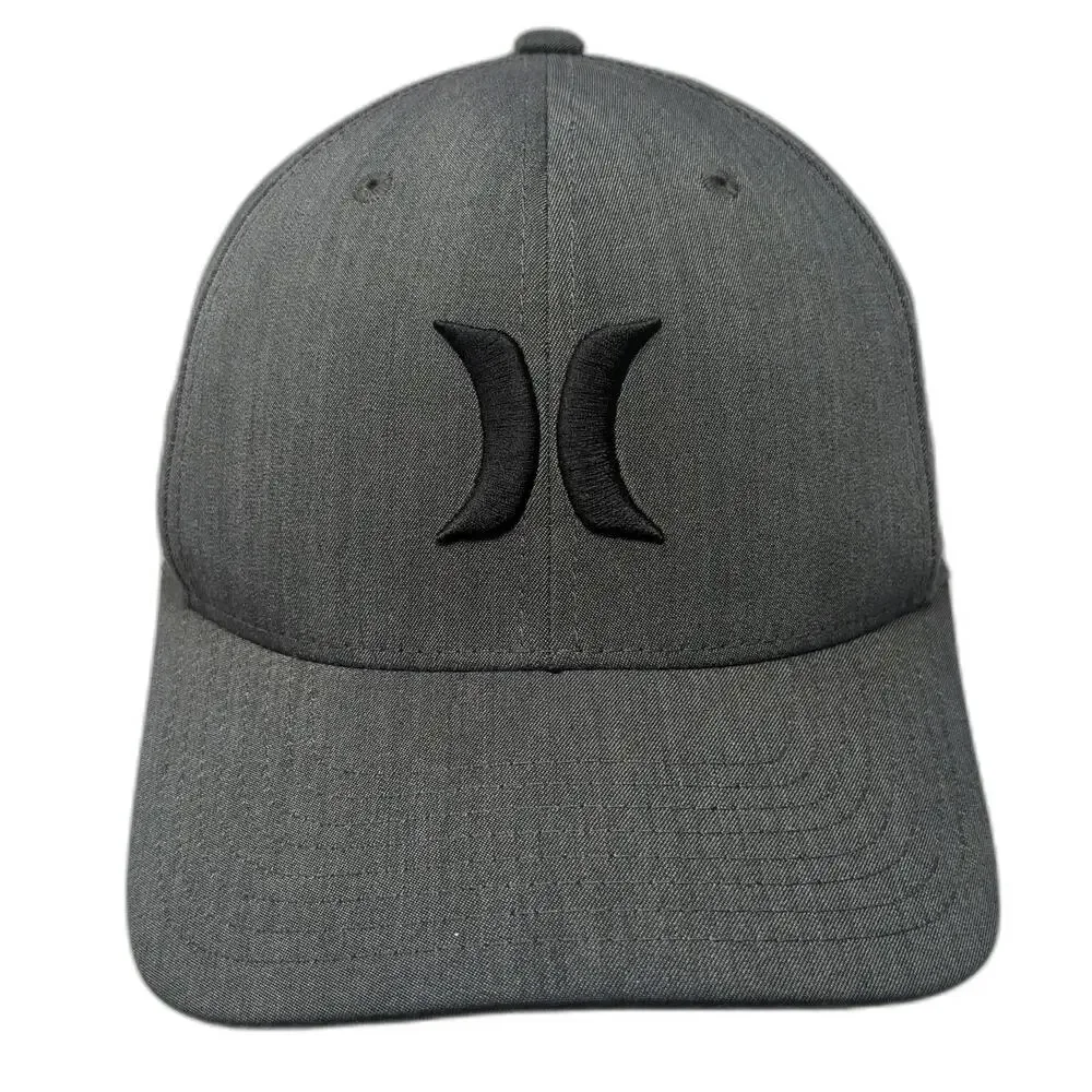 Hurley Baseball Cap Gray M Fitted Logo Embroidered Flexfit Stretch Curved Hat